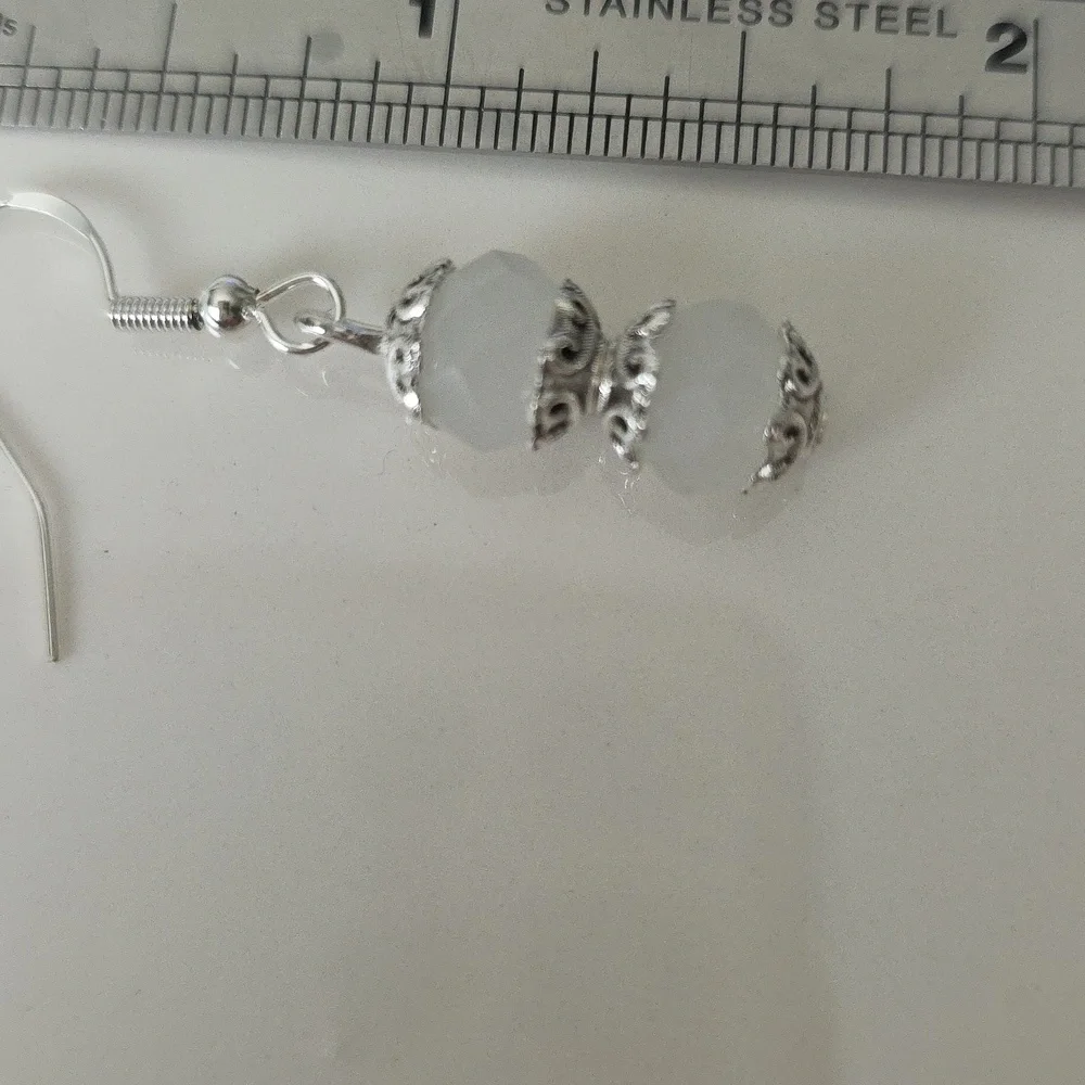 WHITE FACETED Glass Beaded Handcrafted Artisan Earrings